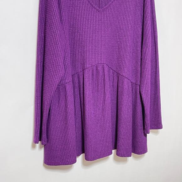 Lane Bryant Top Womens 22/24 Purple Waffle Knit Long Empire Waist Stretch Shirt - Picture 9 of 13